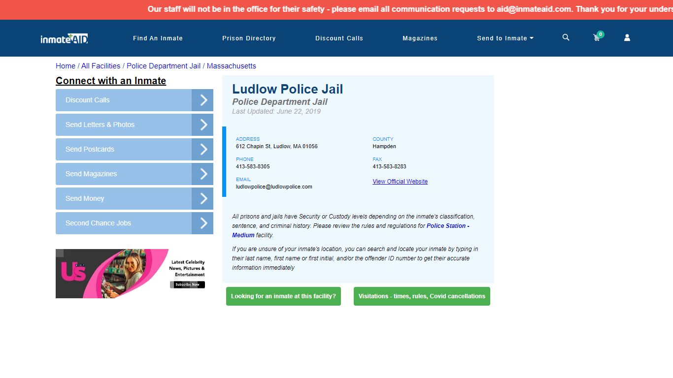 Ludlow Police Jail & Inmate Search - Ludlow, MA